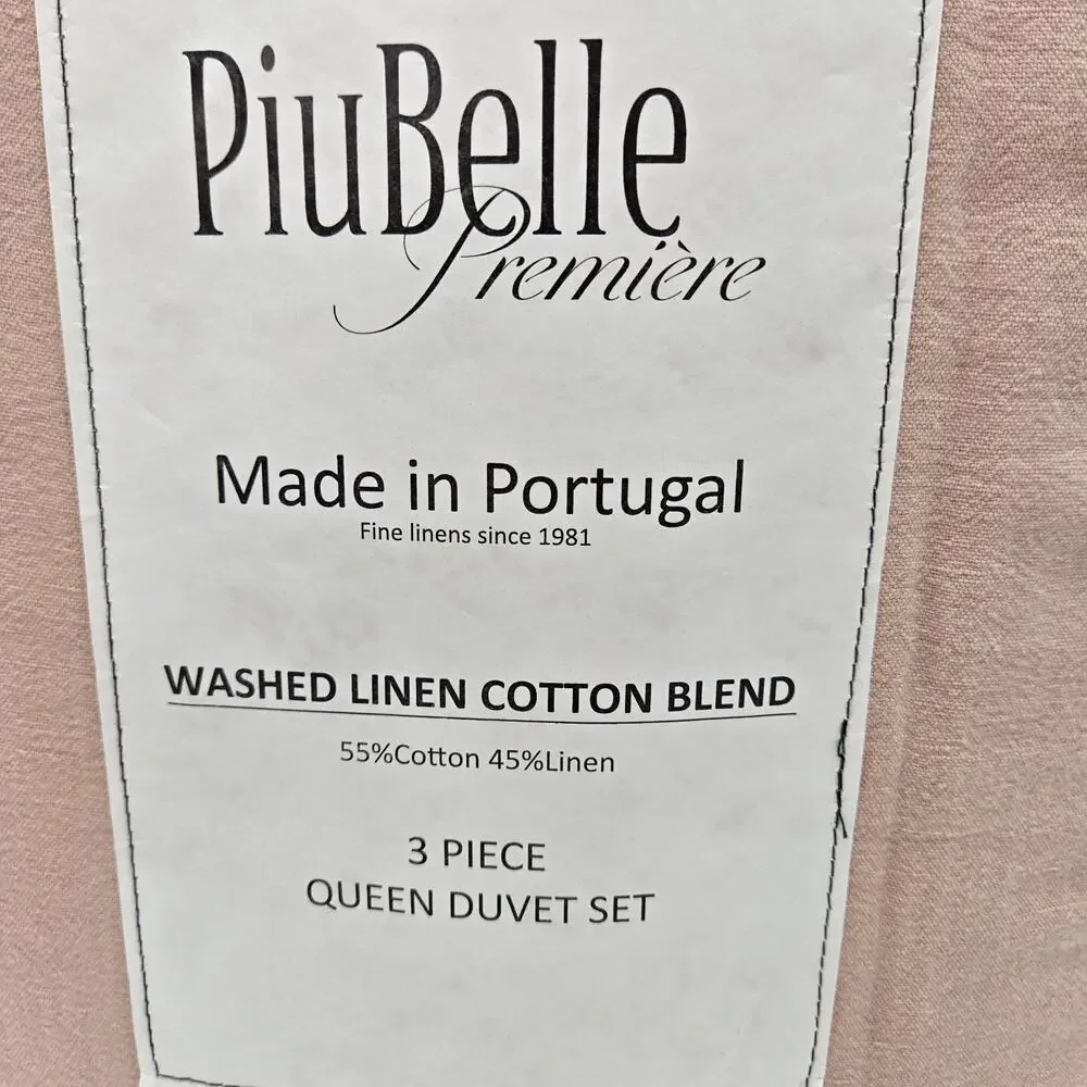 3-pc PiuBelle Linen Blend QUEEN Size Duvet Cover Set Light Peach Shabby Chic NEW